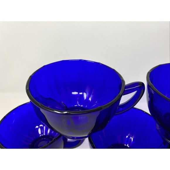 Set Of 6 Vintage New Martinsville Addie Cobalt Blue Glass Coffee Tea Cups 5.5 oz - Picture 6 of 10